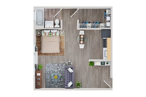 Floor plan for studio, 1 bath, 500 sqft